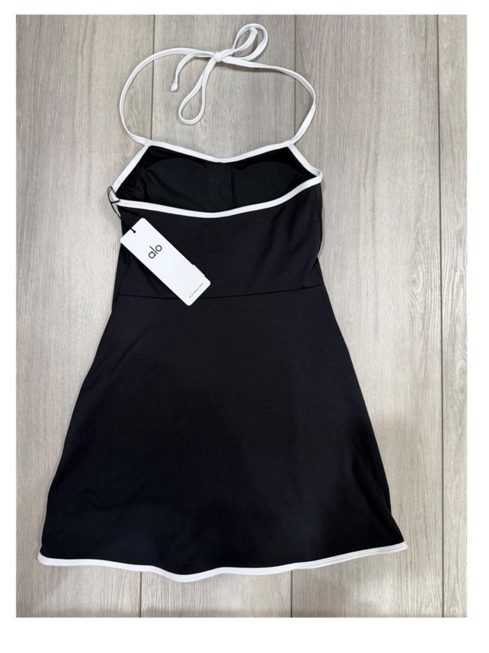 ALO Yoga Black Softsculpt Halter Tennis Mini Dress with White Trim — Size S - Picture 4 of 8